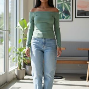 Lizette Collection NWT Olive Green Off-Shoulder Women's Stretch Top XS